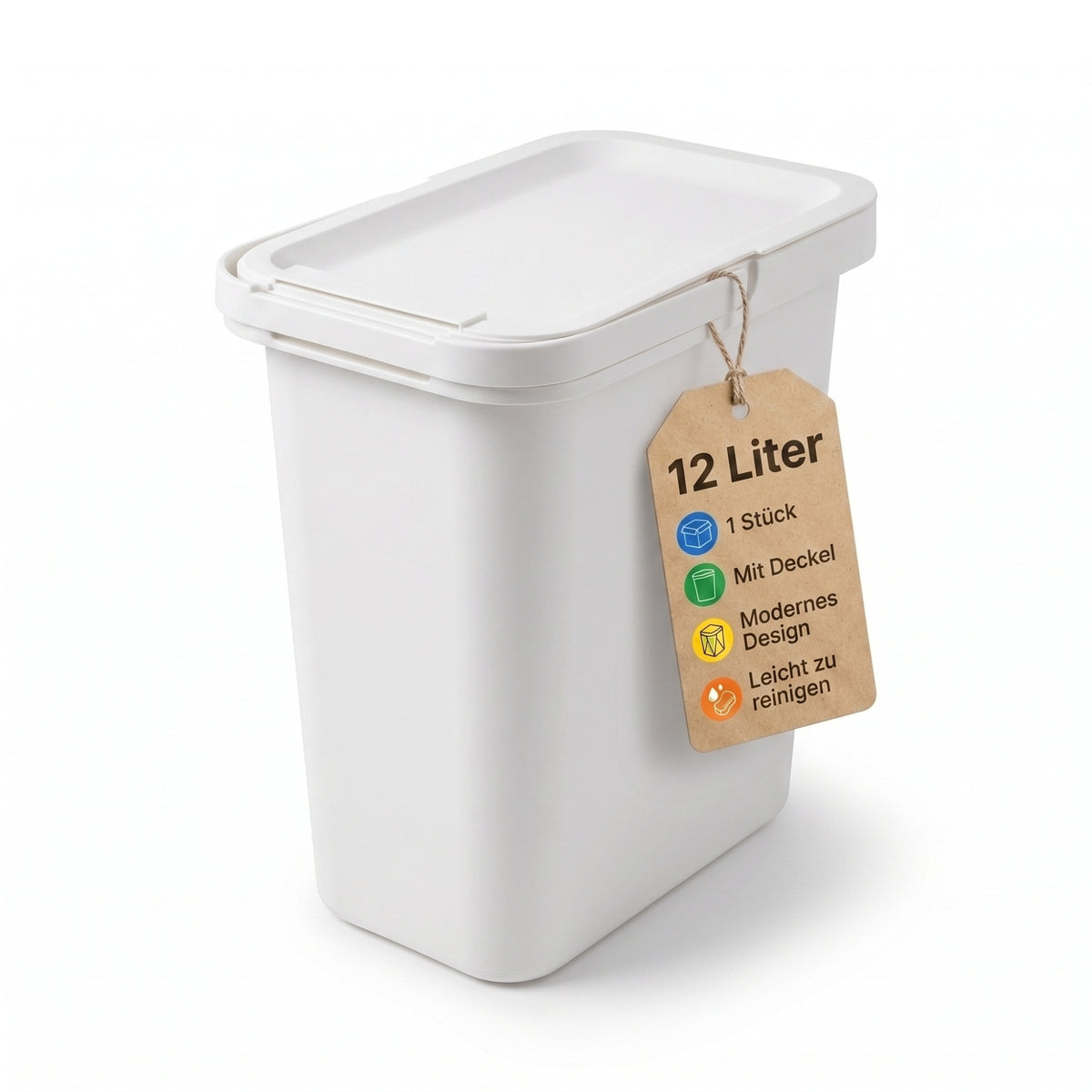 BigDean 12 Liter Mülleimer mit Deckel & Henkel & Mülltütenbefestigung image 1