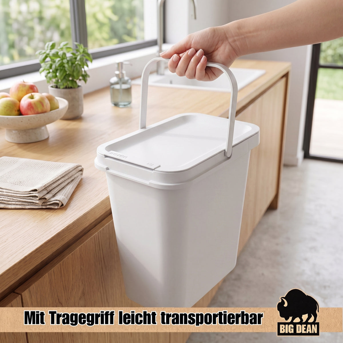 BigDean 12 Liter Mülleimer mit Deckel & Henkel & Mülltütenbefestigung image 6