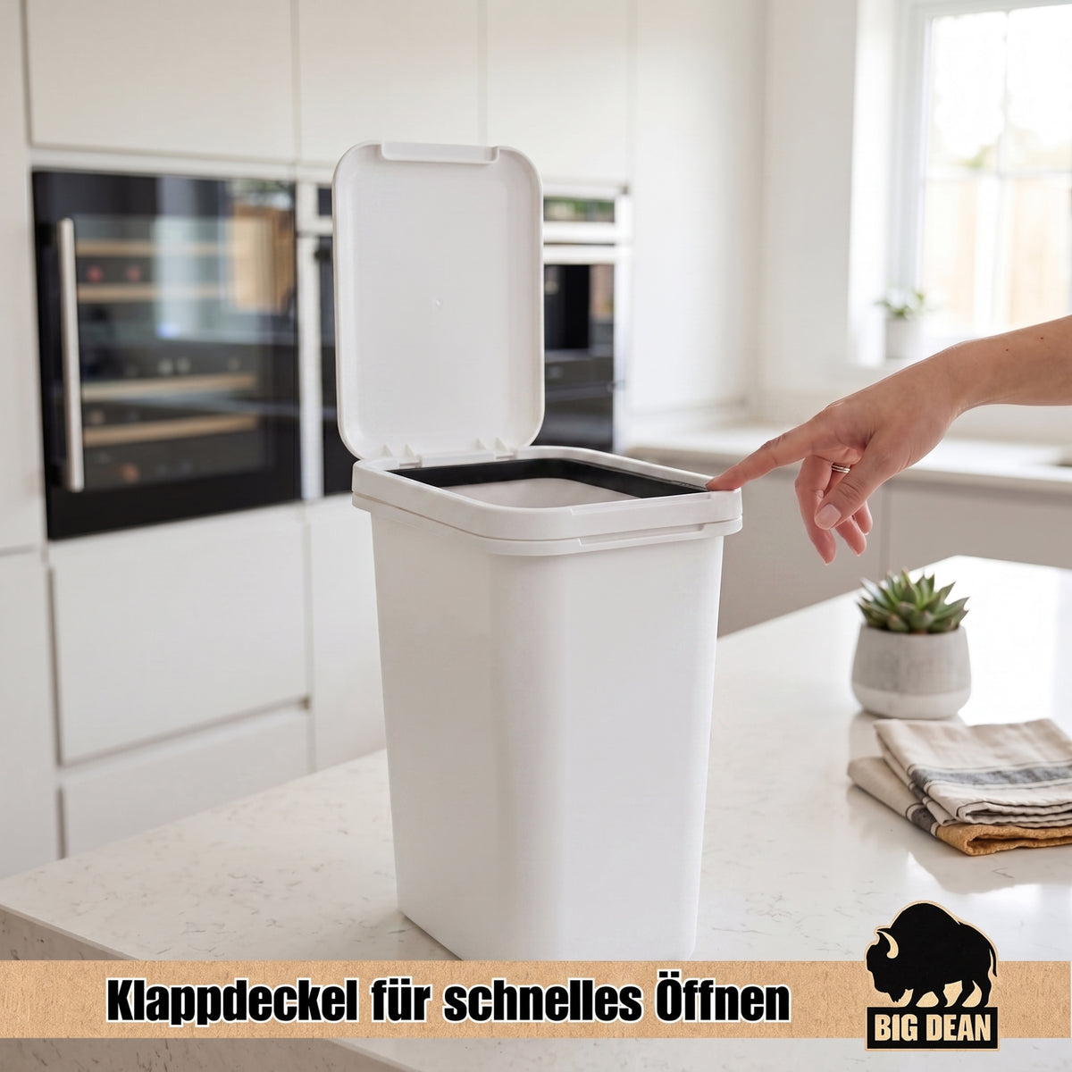 BigDean 2x 12L Mülleimer mit Deckel & Henkel & Mülltütenbefestigung image 4