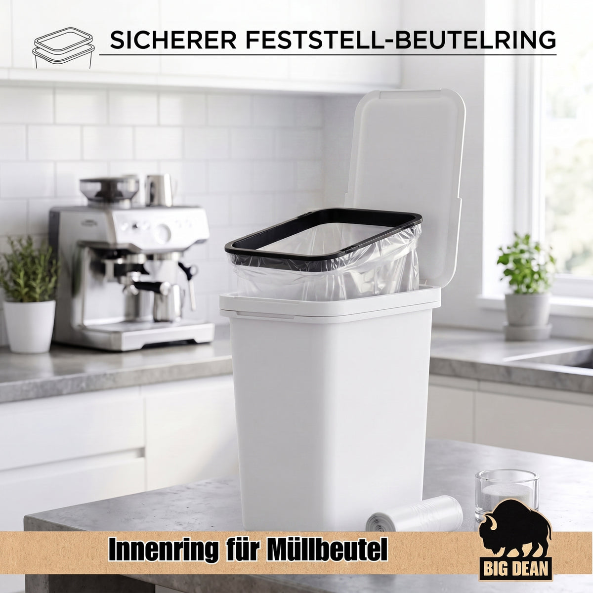 BigDean 2x 12L Mülleimer mit Deckel & Henkel & Mülltütenbefestigung image 5