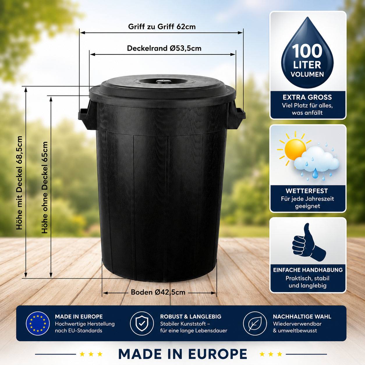 Universaltonne 100 Liter mit Deckel 2 Tragegriffe Kunststoff 4