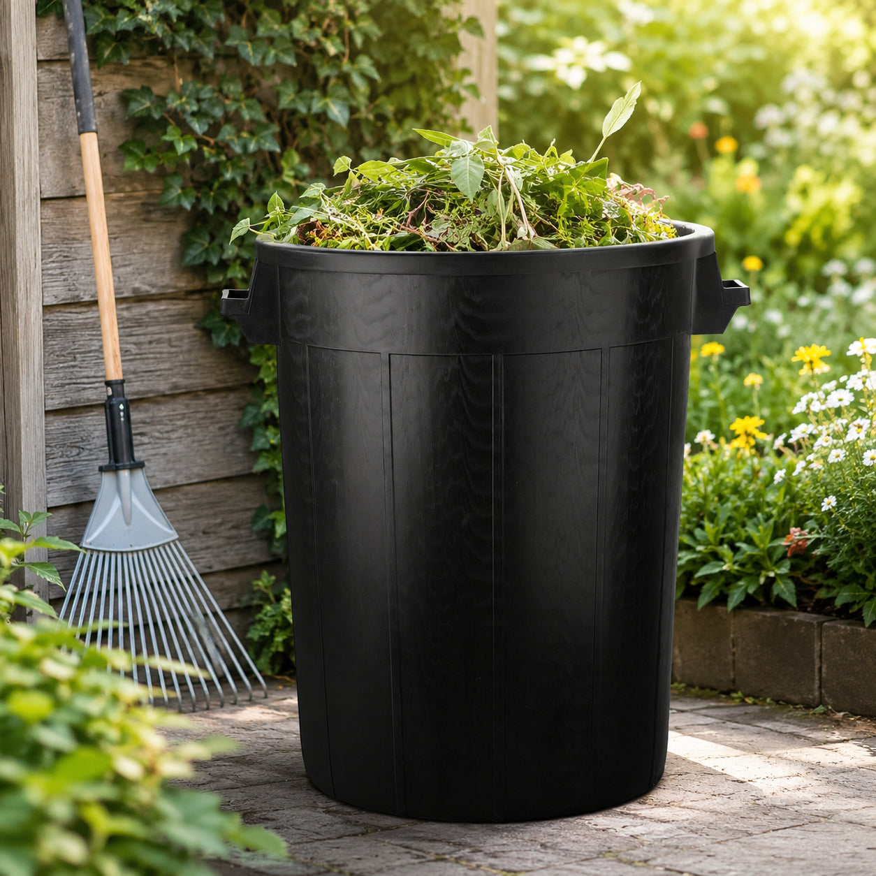 Universaltonne 100 Liter ohne Deckel Allzweck Tonne Schwarz mit 2 Tragegriffen  2