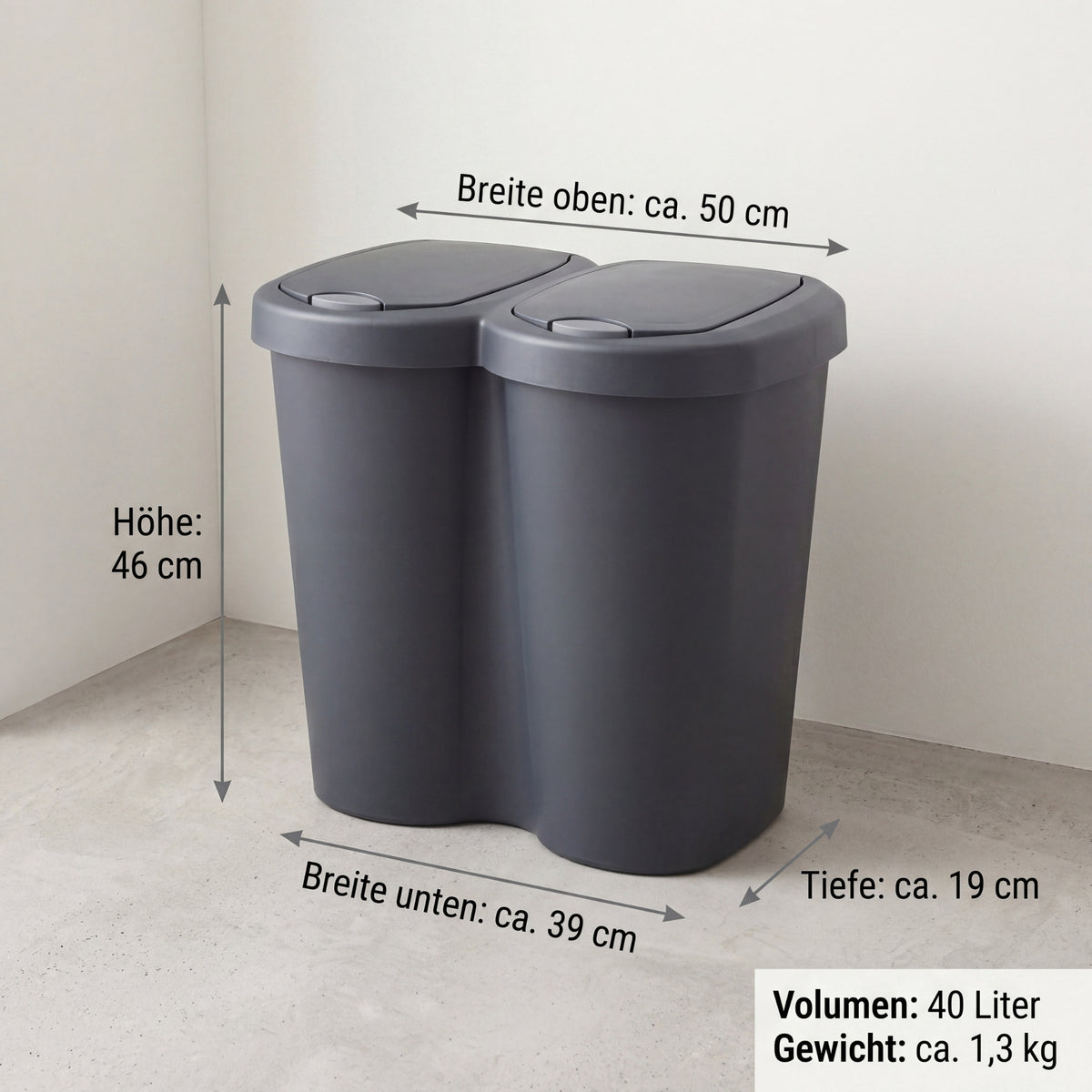 BigDean Duo Bin Mülleimer 2x20 Liter Made in Europa image 2