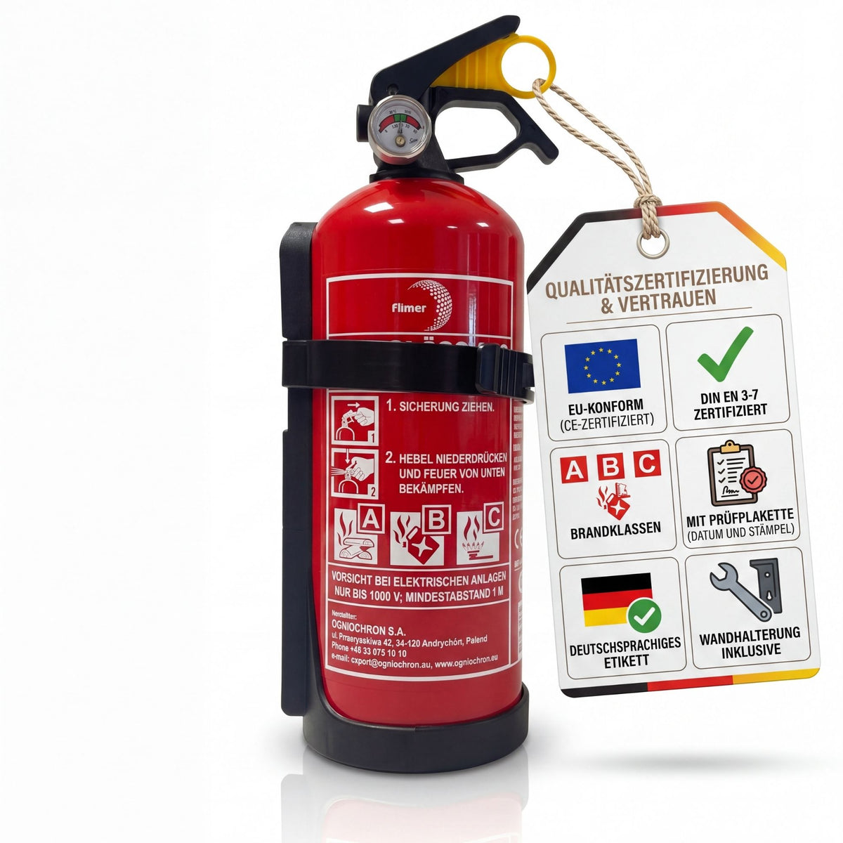 Feuerlöscher 1kg Halterung/Manometer Made in Europa für Auto Haus Camper image 1