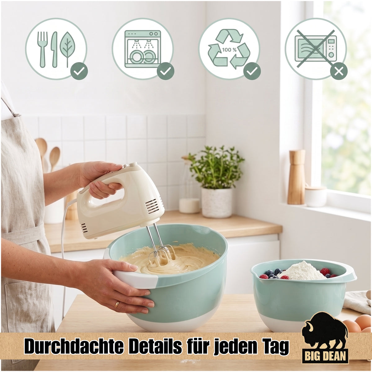BigDean Rührschüssel Set 3,5 & 2,0 Liter - Schüsseln mit Stoppboden für sicheren Halt - Schüsselset zum Mischen & Verrühren - Schüssel Teigschüssel Kochschüssel image 4