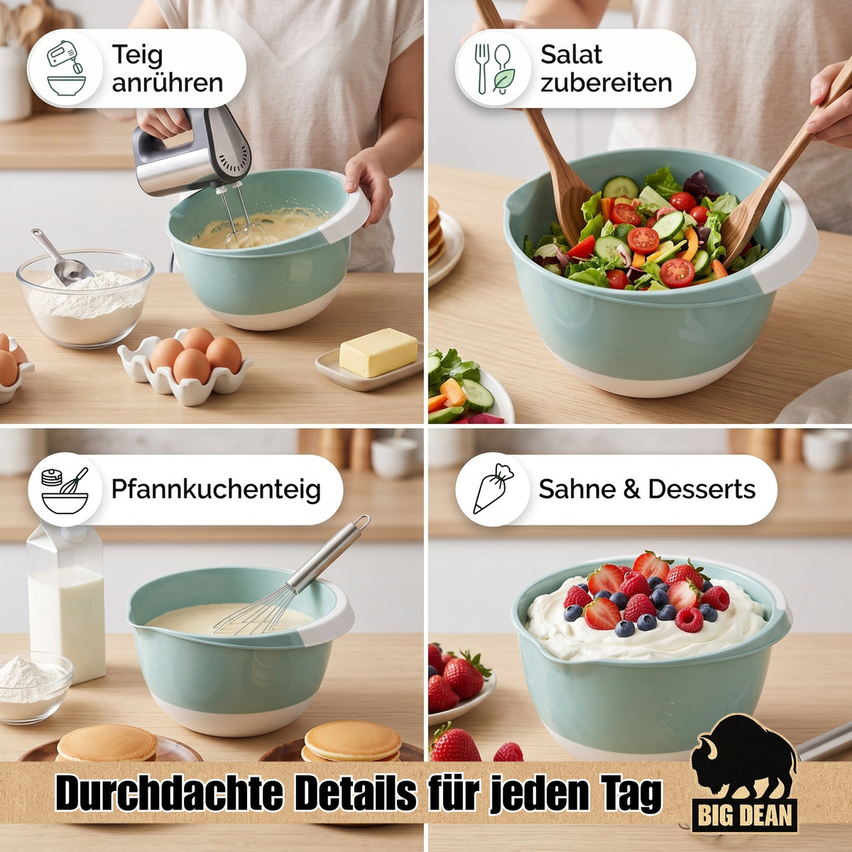 BigDean Rührschüssel Set 3,5 & 2,0 Liter - Schüsseln mit Stoppboden für sicheren Halt - Schüsselset zum Mischen & Verrühren - Schüssel Teigschüssel Kochschüssel image 5