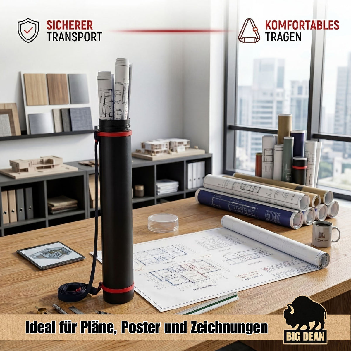 BigDean 2 STÜCK Posterrolle A0 Schwarz 60-100 cm verstellbar image 2