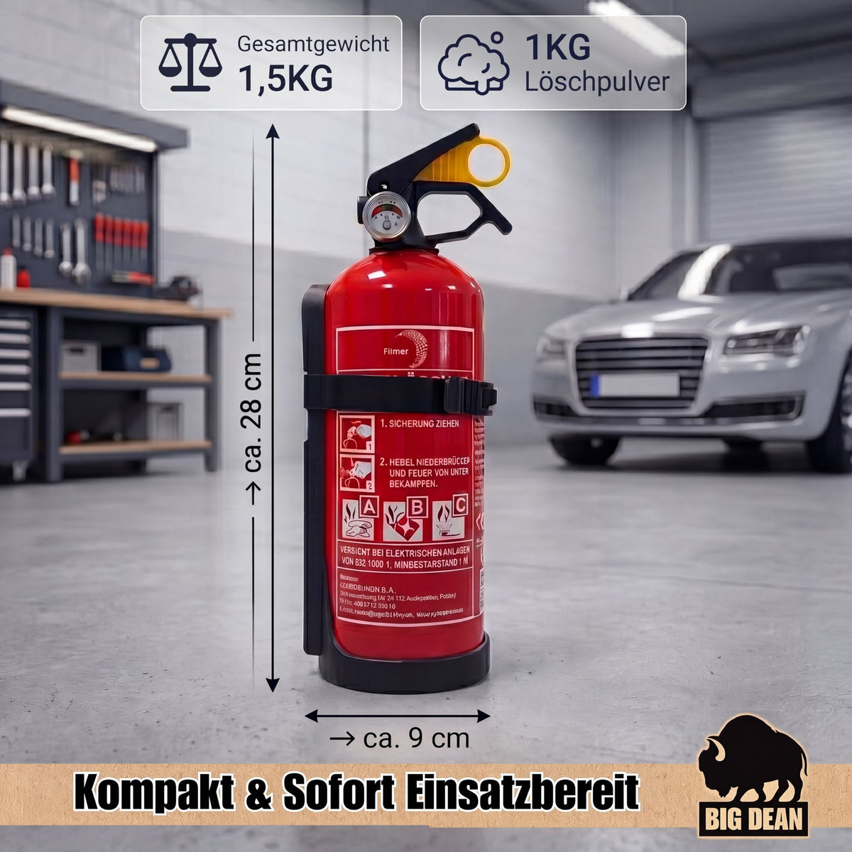 Feuerlöscher 1kg Halterung/Manometer Made in Europa für Auto Haus Camper image 2