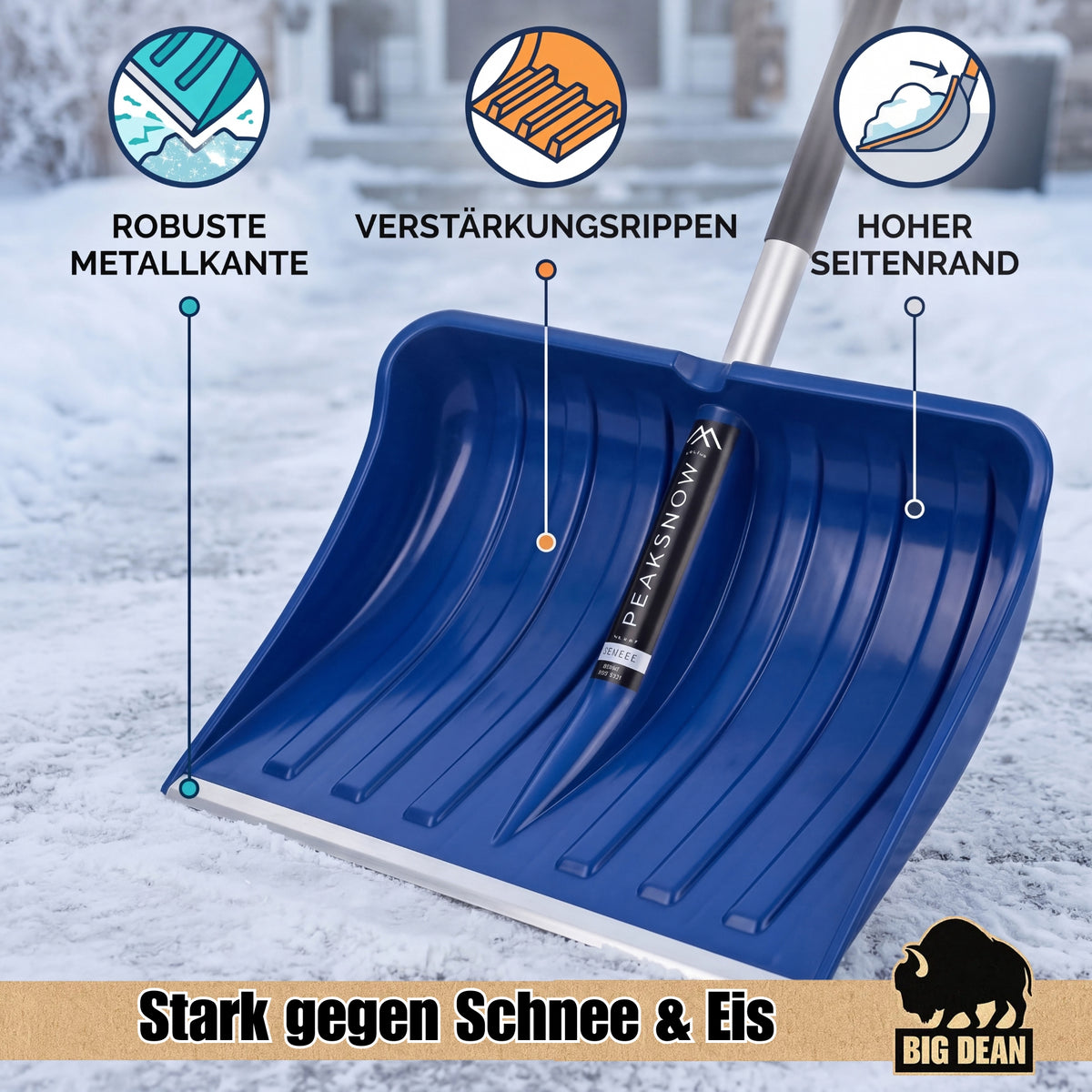 BigDean Profi Schneeschieber groß – Schneeschaufel mit Alustiel image 2