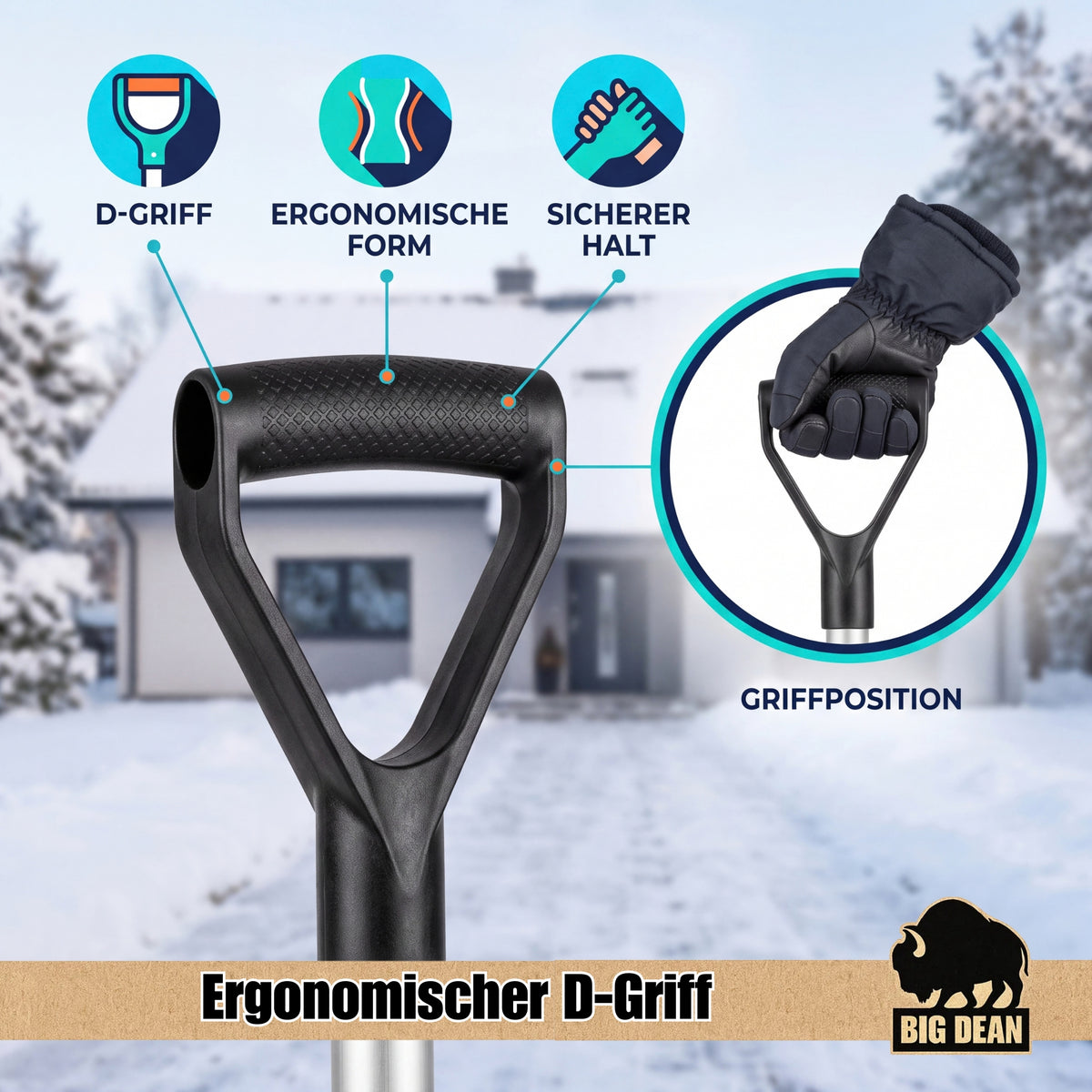BigDean Profi Schneeschieber groß – Schneeschaufel mit Alustiel image 4