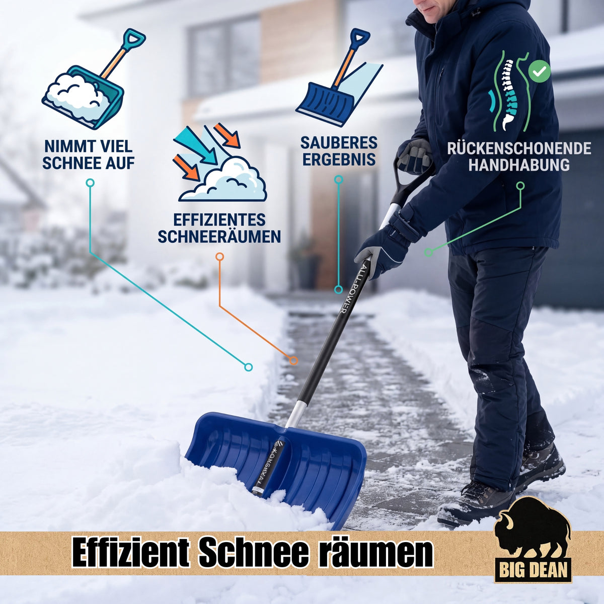BigDean Profi Schneeschieber groß – Schneeschaufel mit Alustiel image 6