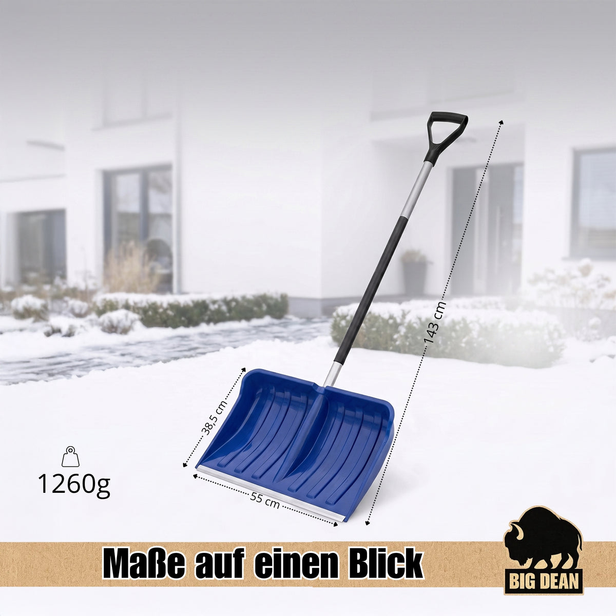 BigDean Profi Schneeschieber groß – Schneeschaufel mit Alustiel 55cm breit image 2