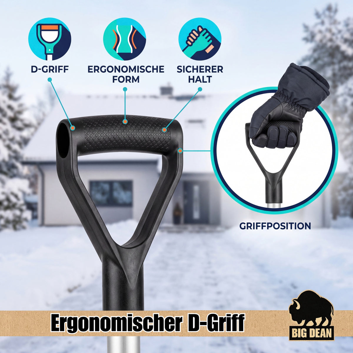 BigDean Profi Schneeschieber groß – Schneeschaufel mit Alustiel 55cm breit image 3