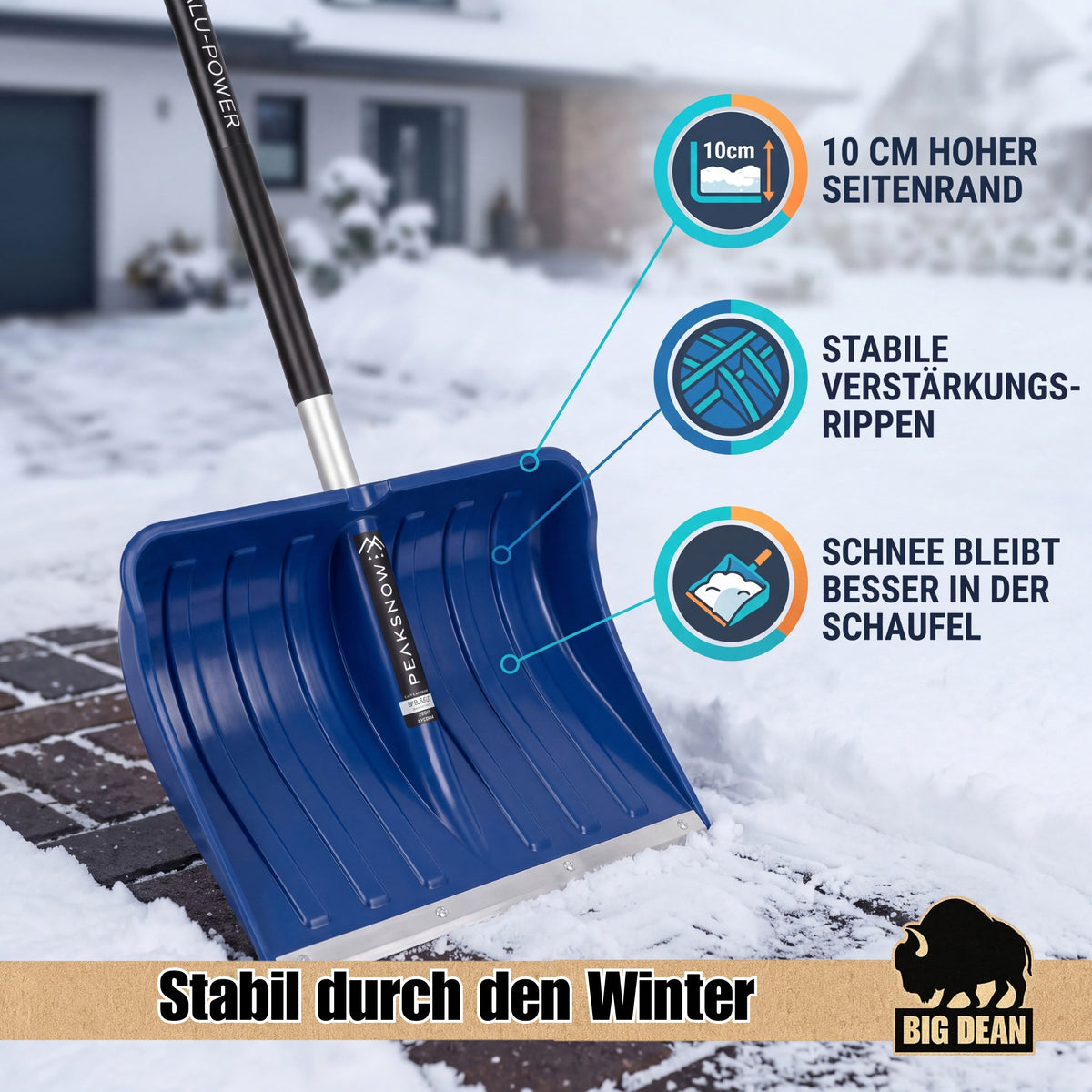 BigDean Profi Schneeschieber groß – Schneeschaufel mit Alustiel 55cm breit image 4