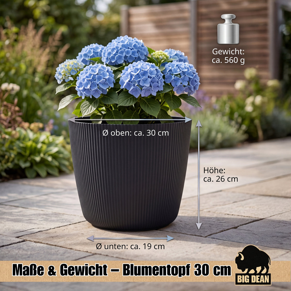 BigDean Blumentopf Ø 30 x H 26cm mit Schwarz Übertopf mit Einsatz image 3
