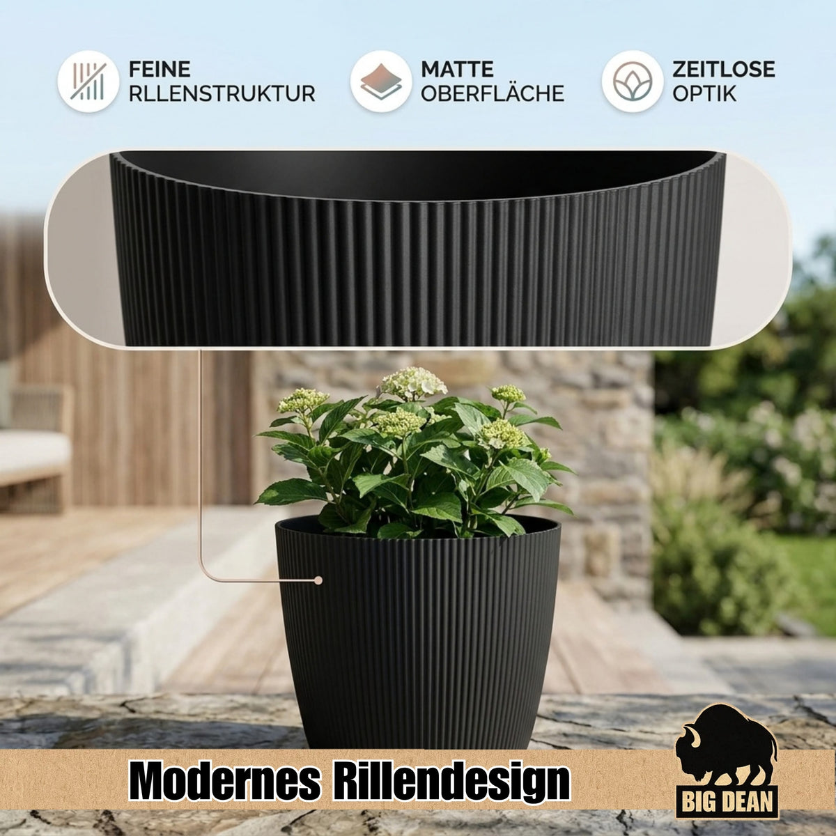 BigDean Blumentopf Ø 30 x H 26cm mit Schwarz Übertopf mit Einsatz image 4