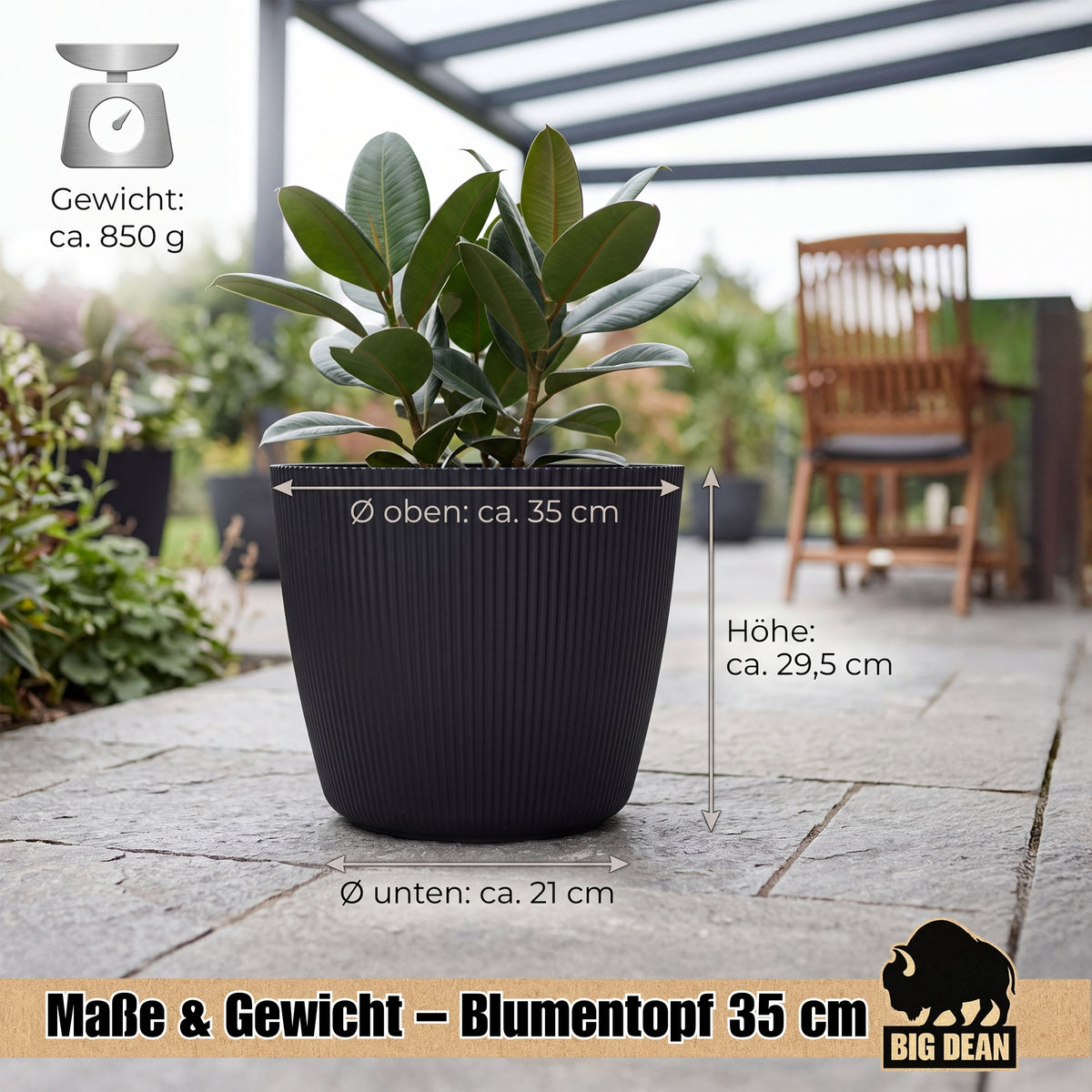 BigDean Blumentopf Ø 35 x H 29,5cm mit Schwarz Übertopf mit Einsatz  image 3