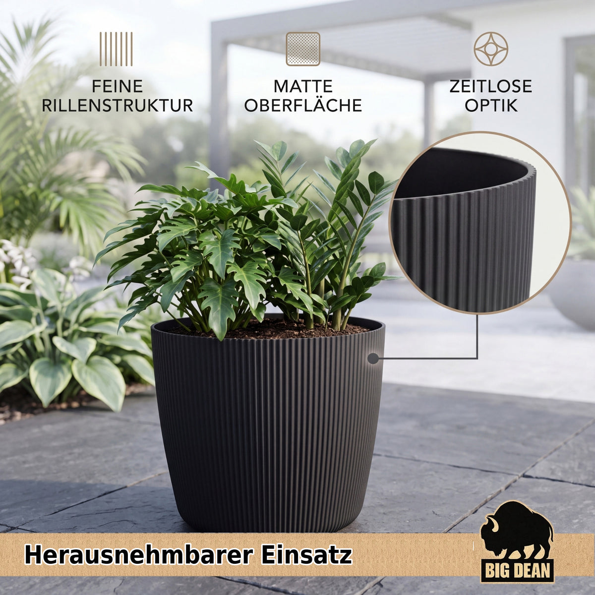 BigDean 6er Set Blumentopf Ø 35 x H 29,5cm mit Schwarz Übertopf mit Einsatz  image 4