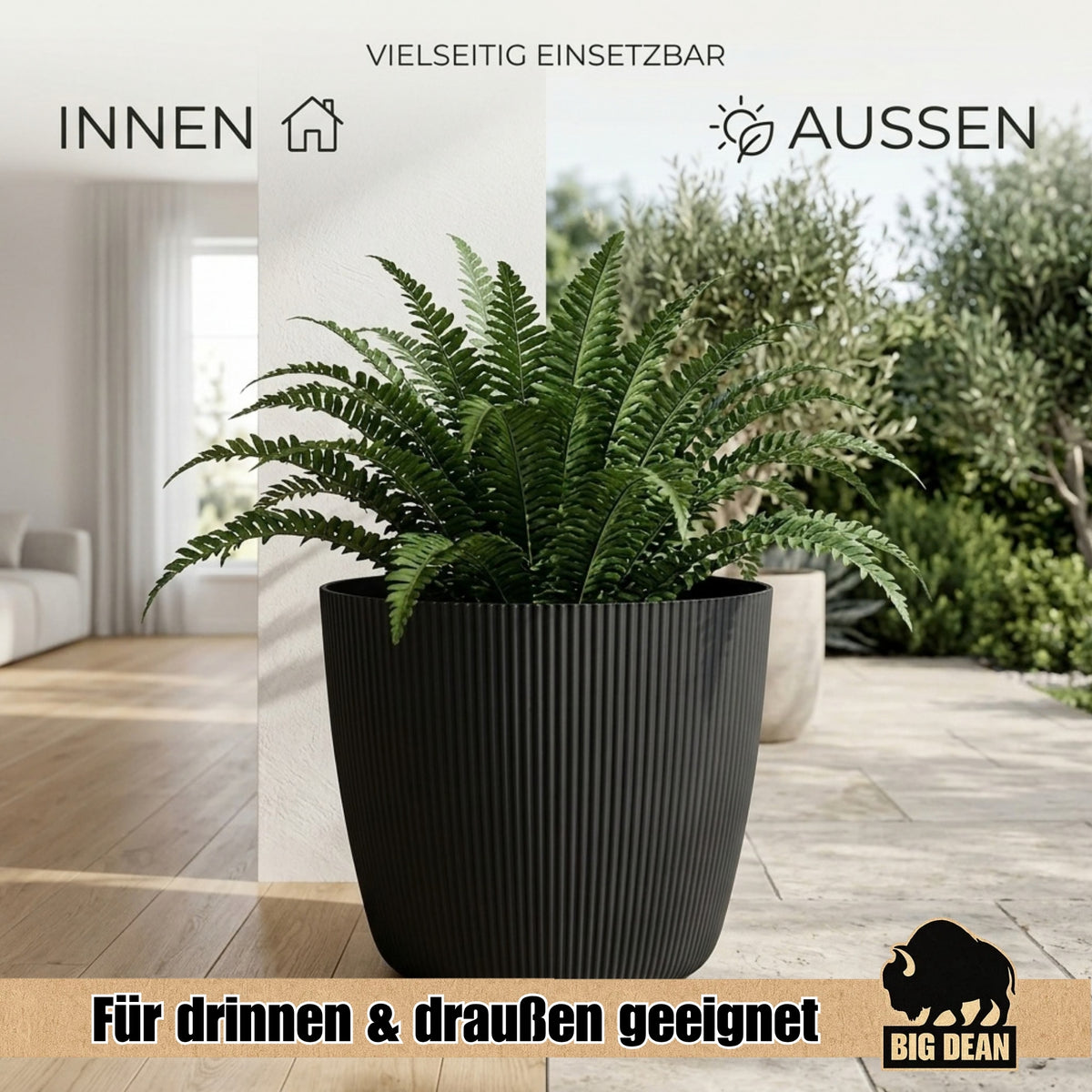 BigDean 6er Set Blumentopf Ø 35 x H 29,5cm mit Schwarz Übertopf mit Einsatz  image 5