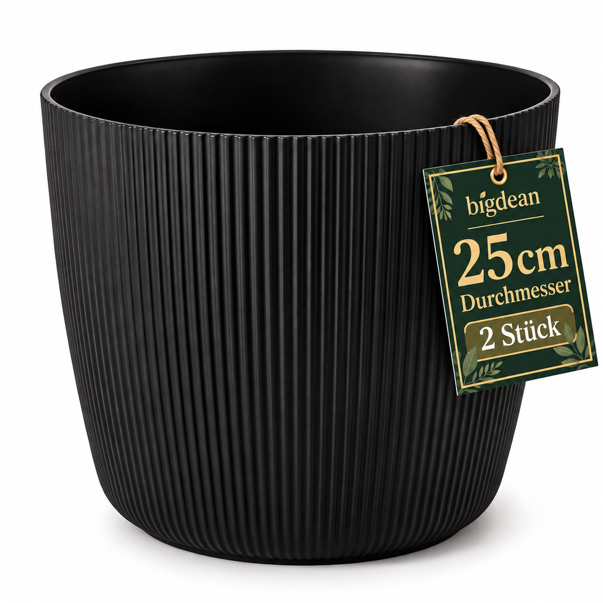 BigDean 2er Set Blumentopf Ø 25 x H 22cm mit Schwarz Übertopf mit Einsatz image 1