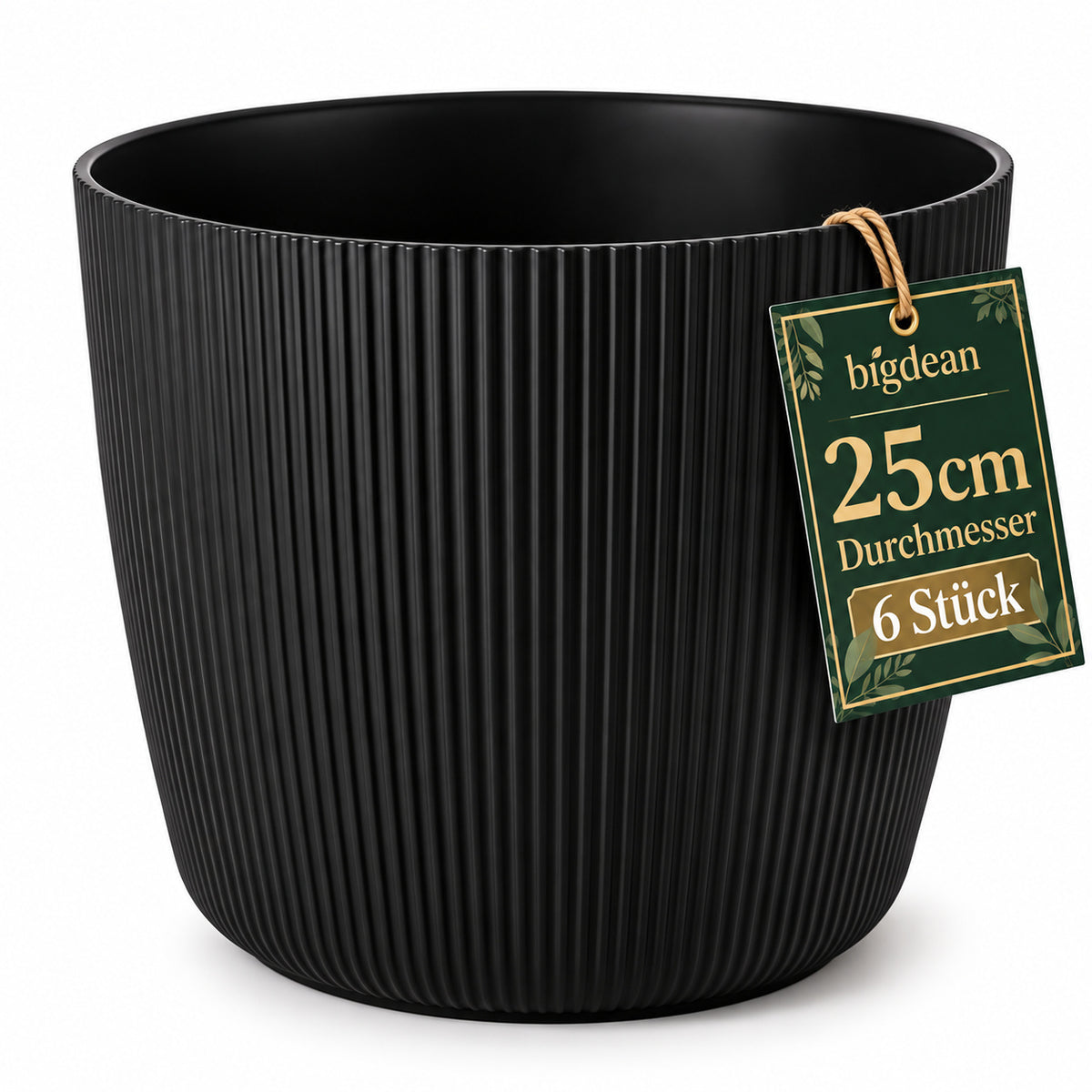 BigDean 6er Set Blumentopf Ø 25 x H 22cm mit Schwarz Übertopf mit Einsatz  image 1