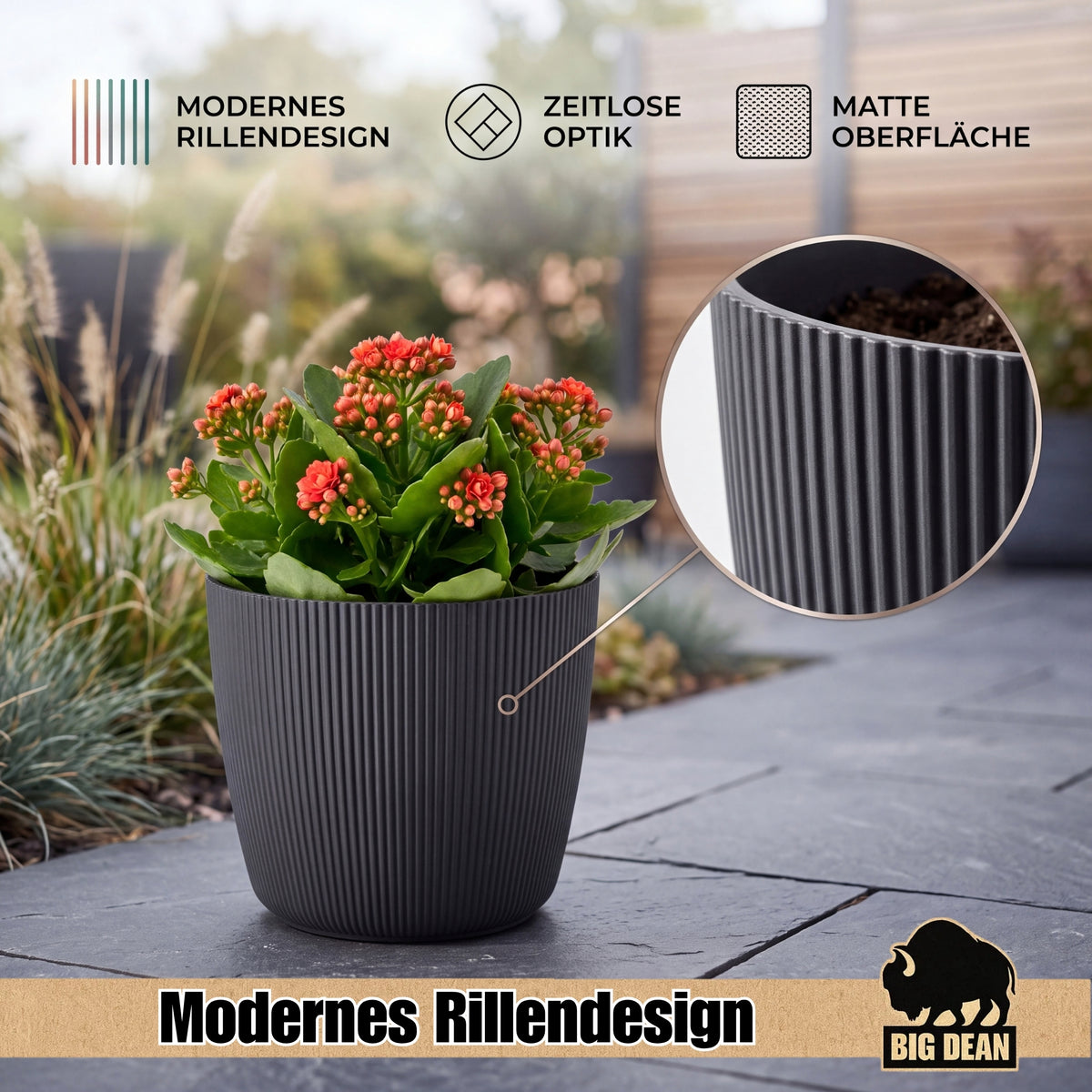 BigDean 6er Set Blumentopf Ø 25 x H 22cm mit Schwarz Übertopf mit Einsatz  image 4