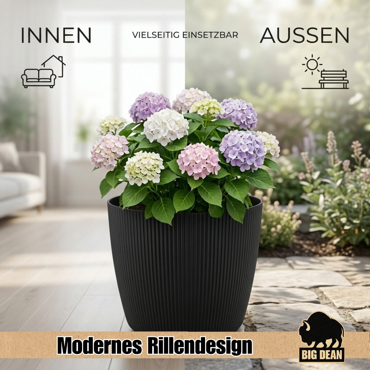 BigDean 6er Set Blumentopf Ø 30 x H 26cm mit Schwarz Übertopf mit Einsatz image 5