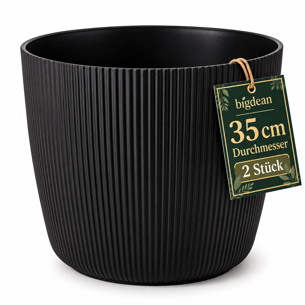 BigDean 2er Set Blumentopf Ø 35 x H 29,5cm mit Schwarz Übertopf mit Einsatz  image 1