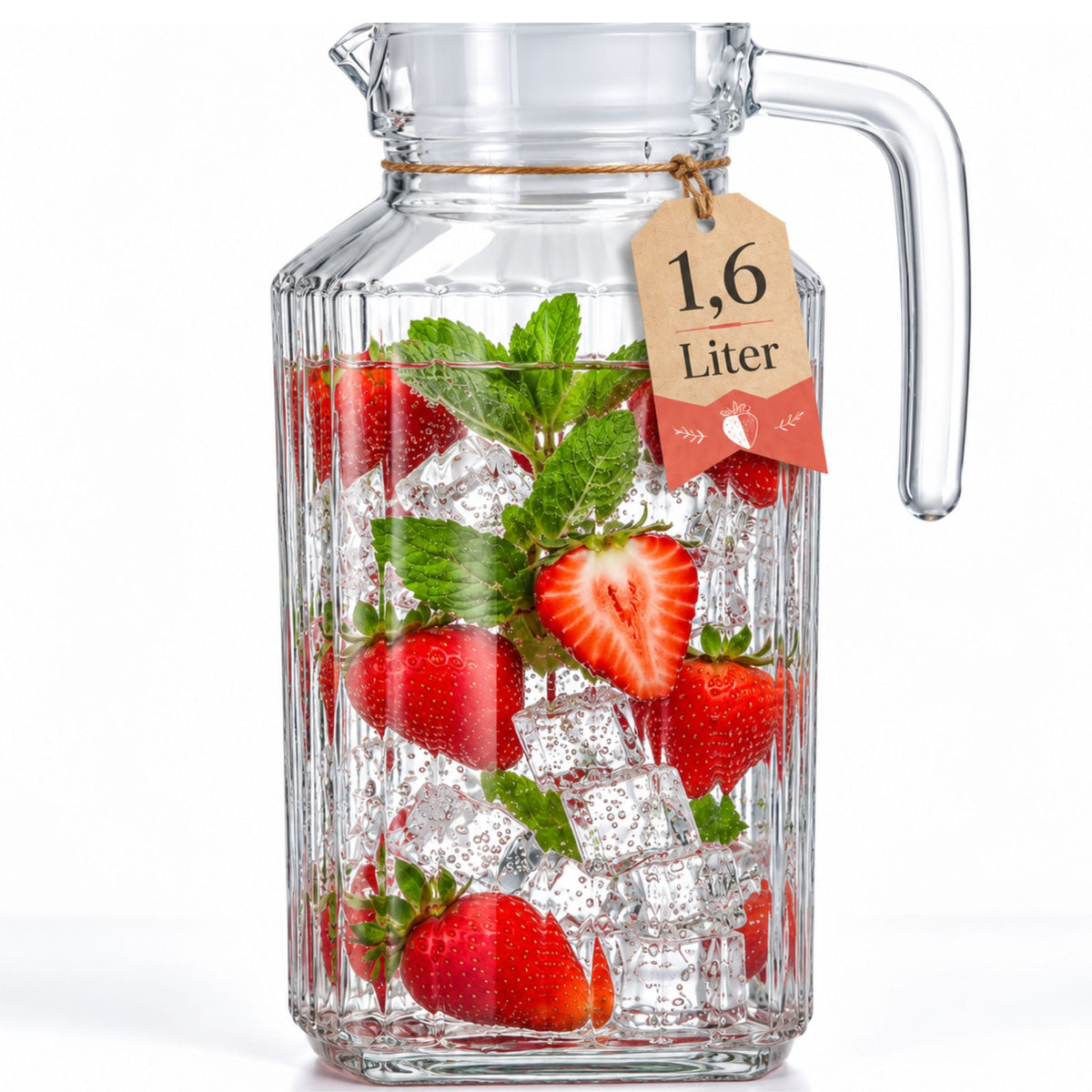 Kühlschrankkrug 1,6 Liter Glas Wasserkrug mit Deckel ergonomischer Griff image 1