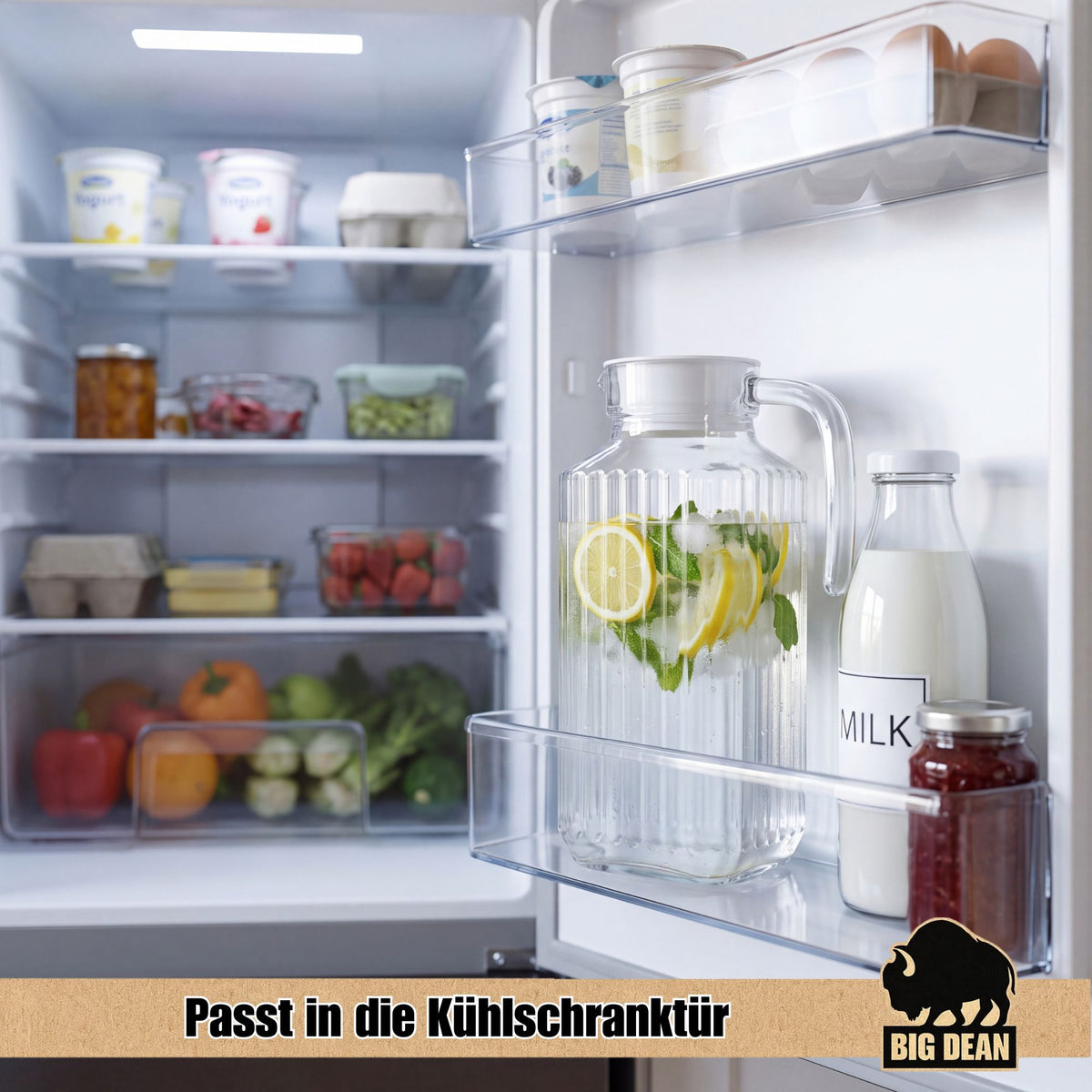 Kühlschrankkrug 1,6 Liter Glas Wasserkrug mit Deckel ergonomischer Griff image 2