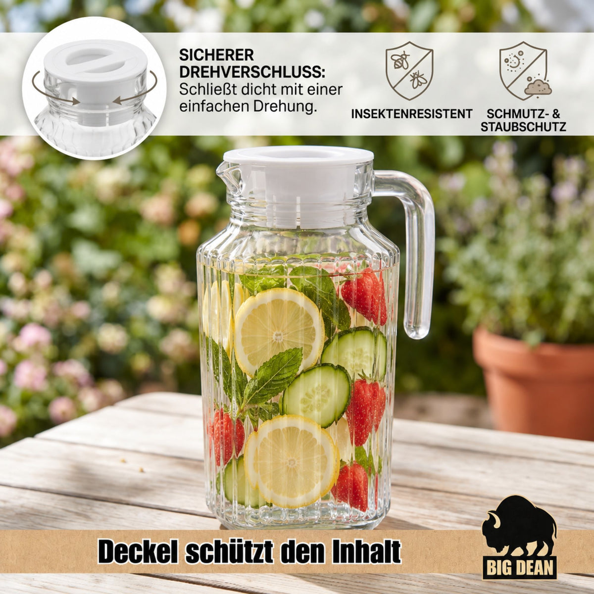 Kühlschrankkrug 1,6 Liter Glas Wasserkrug mit Deckel ergonomischer Griff image 5