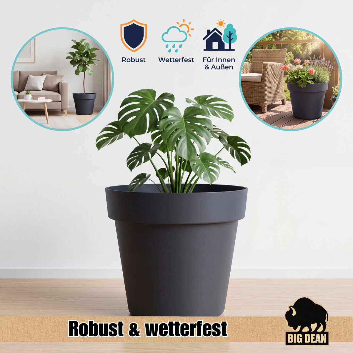 BigDean XXL Ø 60 cm Blumentopf mit Rollen und Wasserspeicher 93 Liter image 6