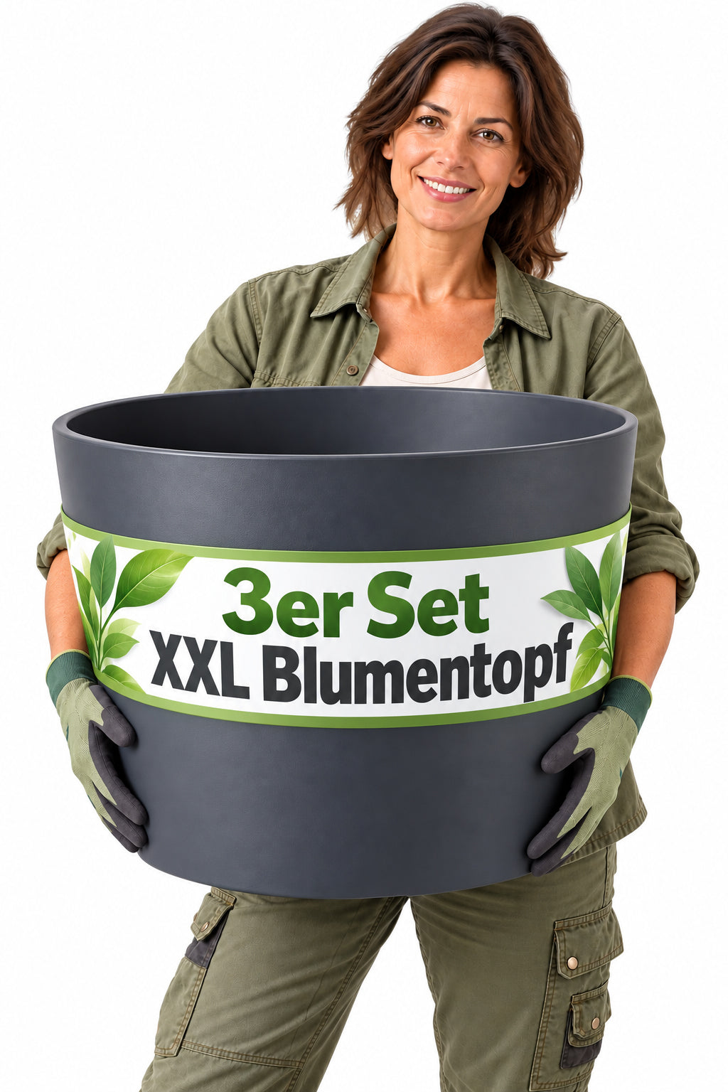 BigDean 3er Set XXL Blumentopf mit Rollen Ø 60 cm – 93 Liter Pflanzkübel mit Wasserspeicher – Großer Blumentopf für Innen & Außen – Wetterfester Kunststoff – Anthrazit image 1