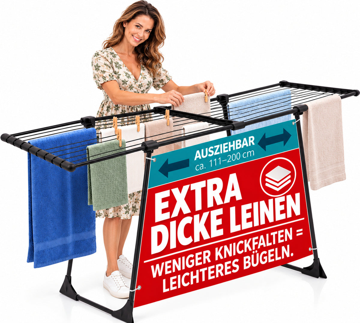 BigDean extra Dicke Stäbe Wäscheständer ausziehbar für leichtes Bügeln 20m  image 1