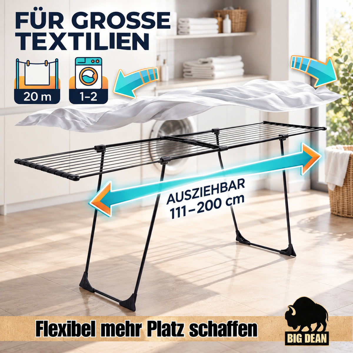 BigDean extra Dicke Stäbe Wäscheständer ausziehbar für leichtes Bügeln 20m  image 5