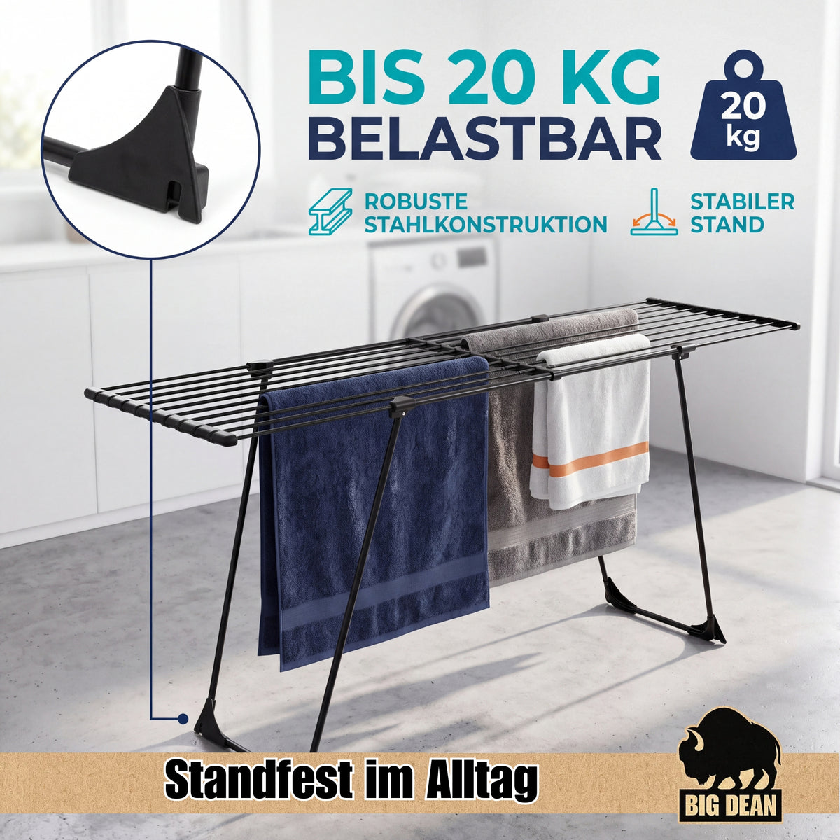 BigDean extra Dicke Stäbe Wäscheständer ausziehbar für leichtes Bügeln 20m  image 6