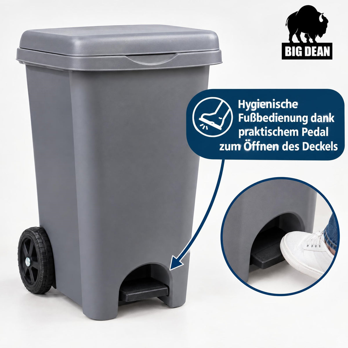 Mülltonne 80 Liter mit Rädern Beutelhalter und Öffnung per Pedal image 2
