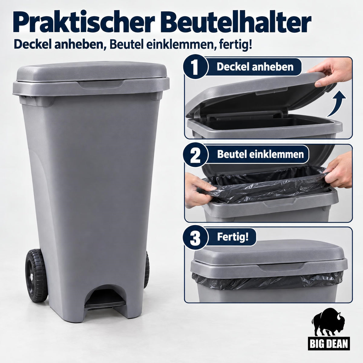 Mülltonne 80 Liter mit Rädern Beutelhalter und Öffnung per Pedal image 5
