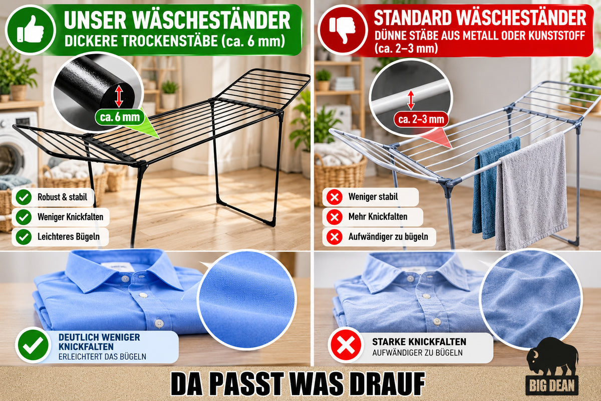BigDean Dicke Trockenstäbe = leichter Bügeln Wäscheständer 20 m Schwarz image 2