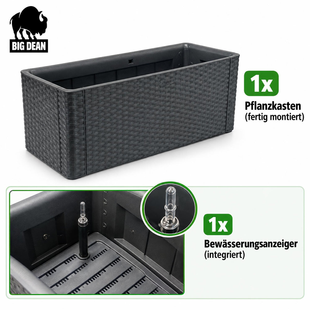 BigDean Blumenkasten 100cm lang Rattanlook inl. Bewässerungsanzeiger image 3