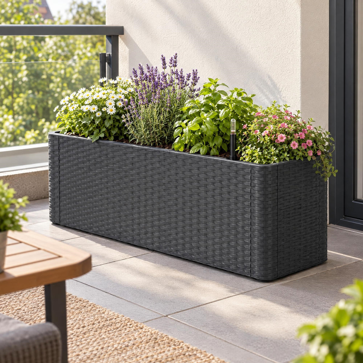 BigDean Blumenkasten 100cm lang Rattanlook inl. Bewässerungsanzeiger image 5