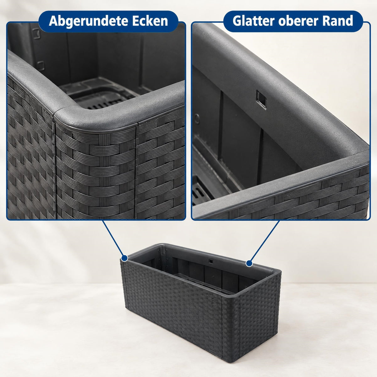 BigDean Blumenkasten 100cm lang Rattanlook inl. Bewässerungsanzeiger image 6