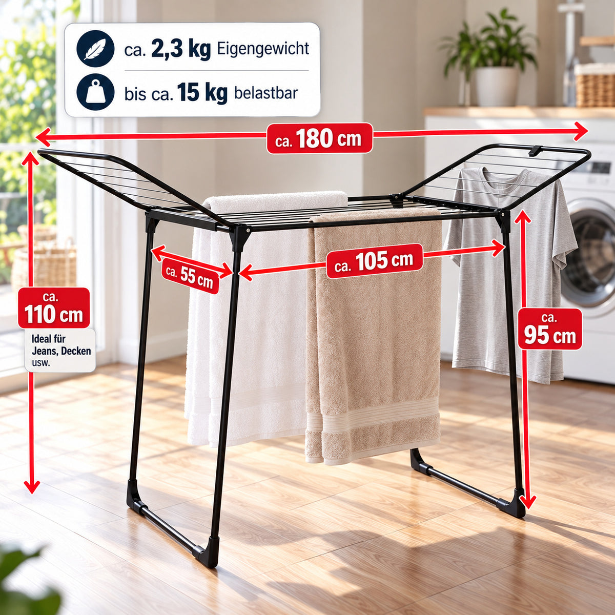  BigDean Wäscheständer 18m Trockenlänge Made in EU Flügelwäscheständer  image 3