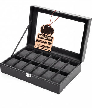 Uhrenbox für 12 Uhren Glasdeckel - schicke Uhrenbox Herren Watch Box Uhrenaufbewahrung