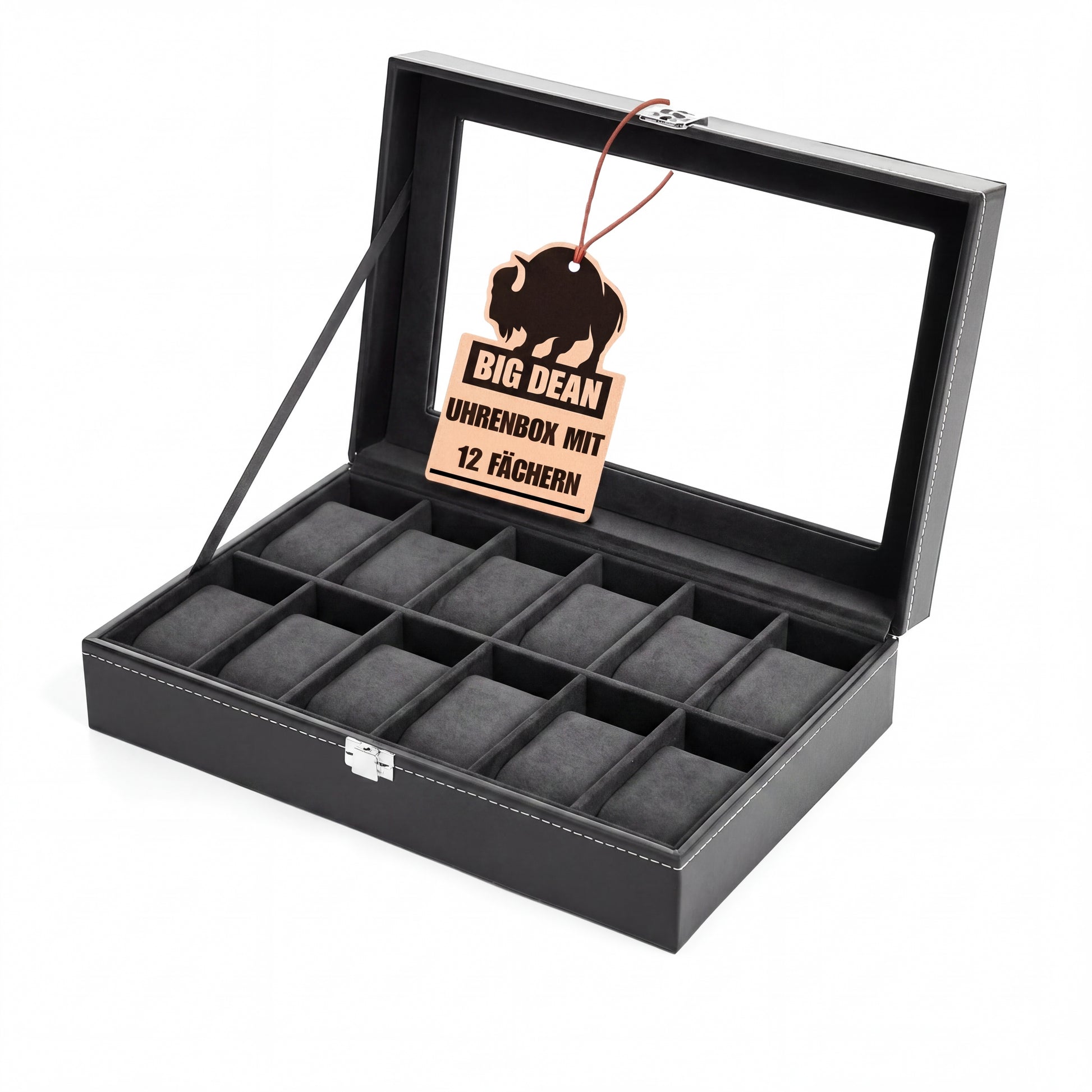Uhrenbox für 12 Uhren Glasdeckel - schicke Uhrenbox Herren Watch Box Uhrenaufbewahrung